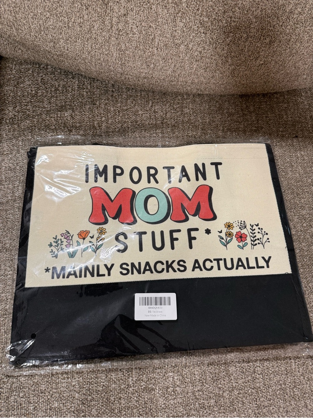 Important Mom Stuff Canvas Tote Bag - Black & Cream